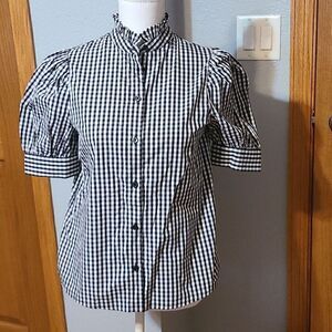 Gingham print blouse,  sz XS, black and white